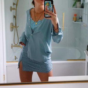 Blue Satin Mini Skirt